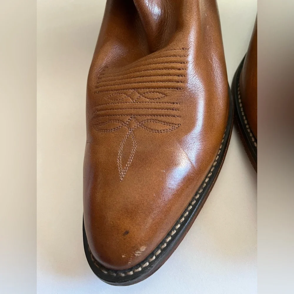 Vintage Men’s Tony Lama Western Brown Pull on Cowboy Boots size 10.5 Stitching